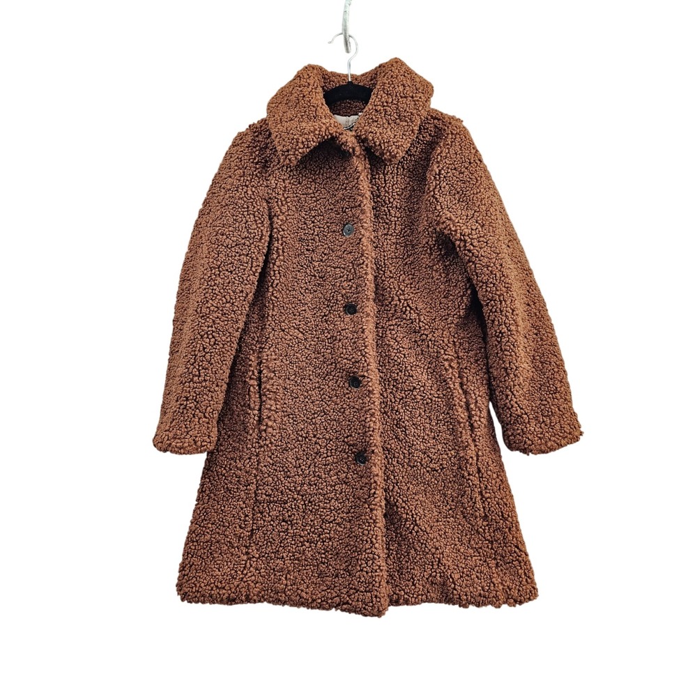 J.Crew Teddy Coat Women SP Brown Faux Fur Sherpa Button Front BM544 Petite Small